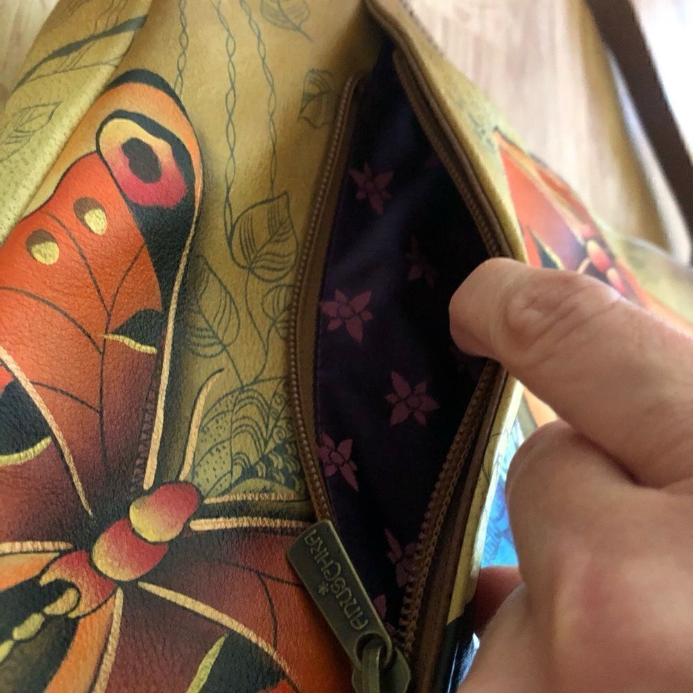 NWT ANUSCHKA India Hand-Painted Leather Butterfly Purse Shoulder Bag - Picture 13 of 15